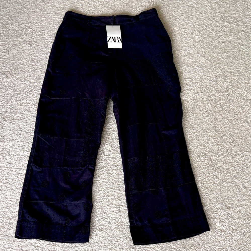 NWT ZARA Midnight Blue Wide-Leg Trousers